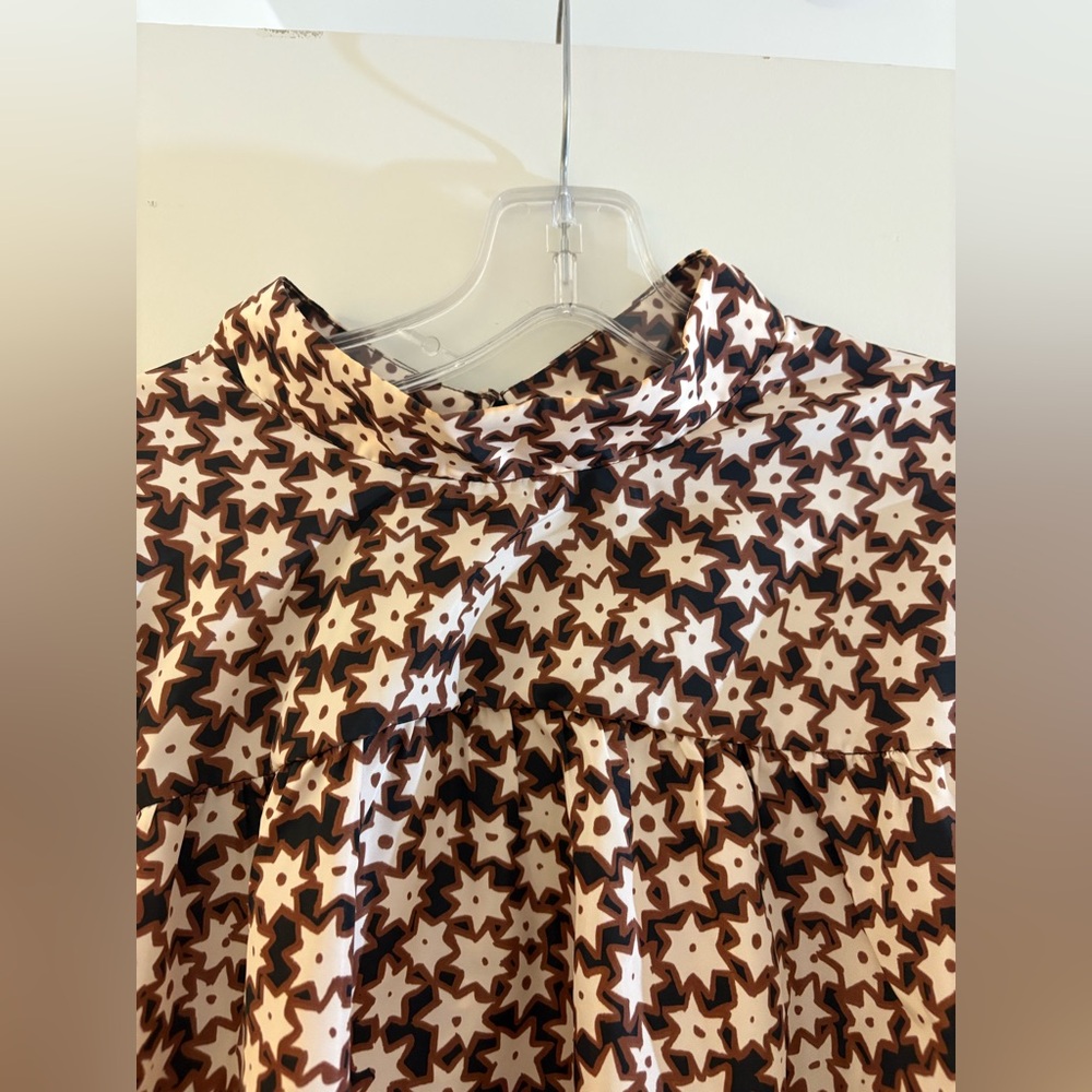 NWOT Anthropologie Geometric Star Dress in Black and Brown. Size Large Pettie. - Picture 9 of 9